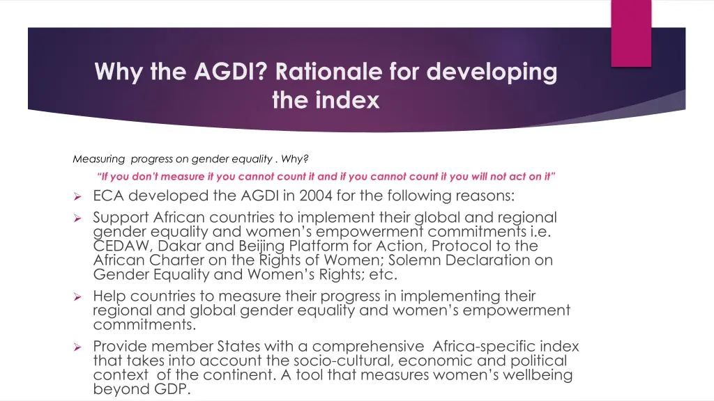 why the agdi rationale for developing the index