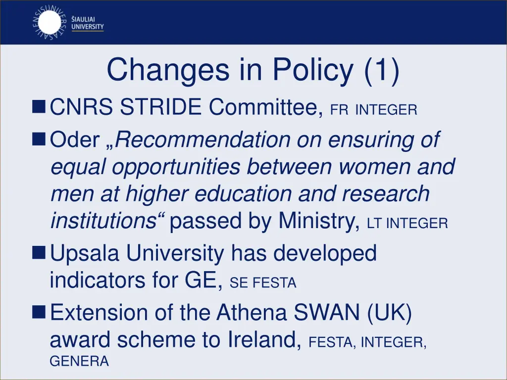 changes in policy 1 cnrs stride committee