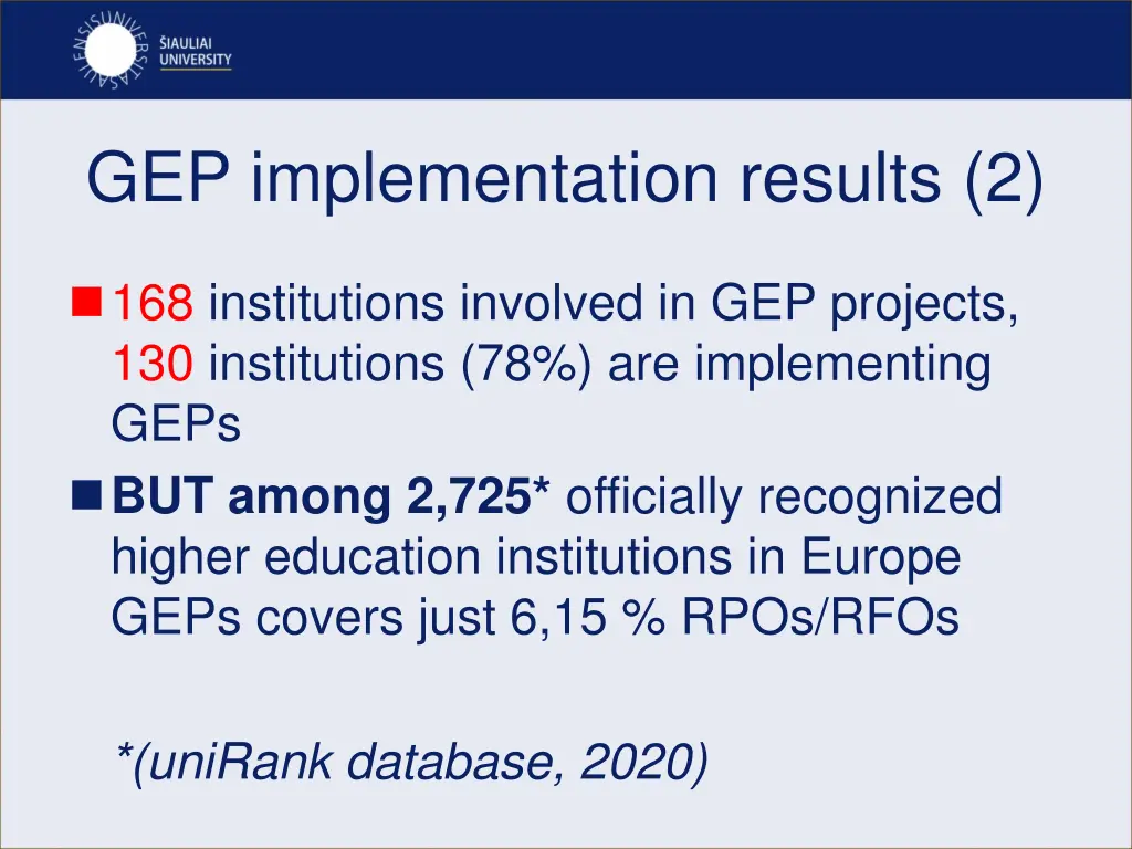 gep implementation results 2