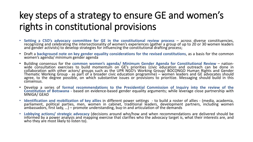 key steps of a strategy to ensure ge and women