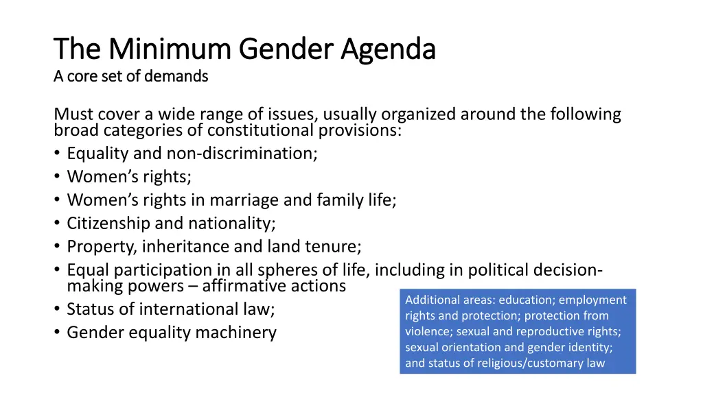 the minimum gender agenda the minimum gender