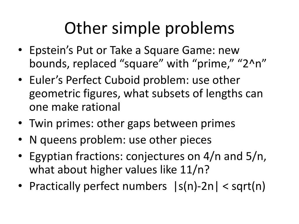 other simple problems epstein s put or take