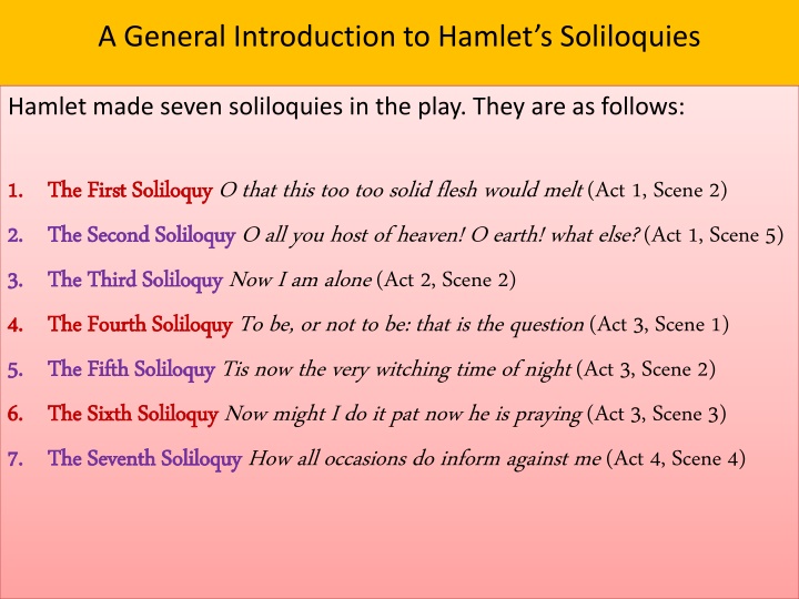 a general introduction to hamlet s soliloquies