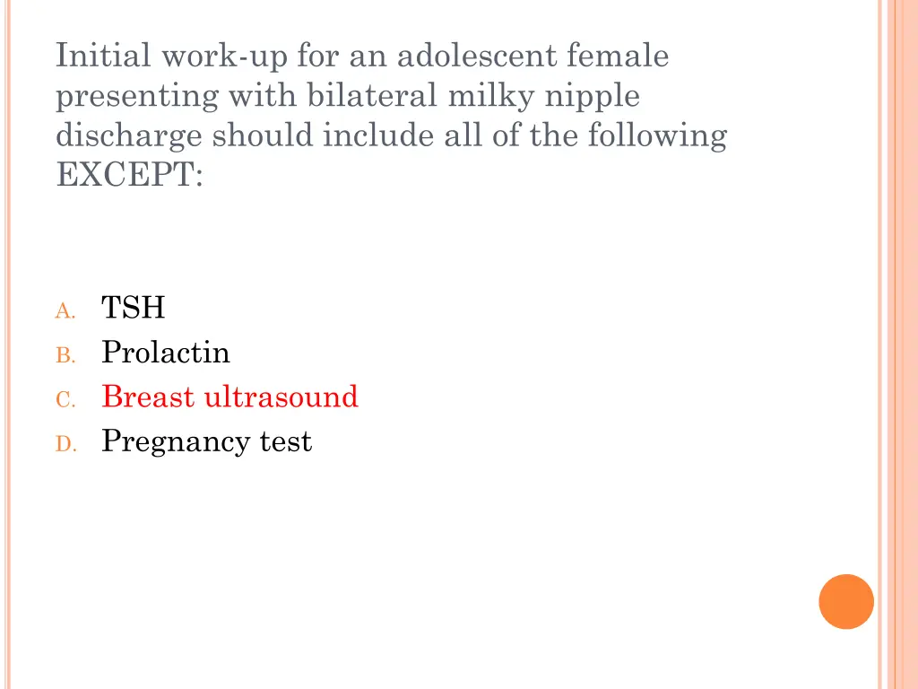 initial work up for an adolescent female 1