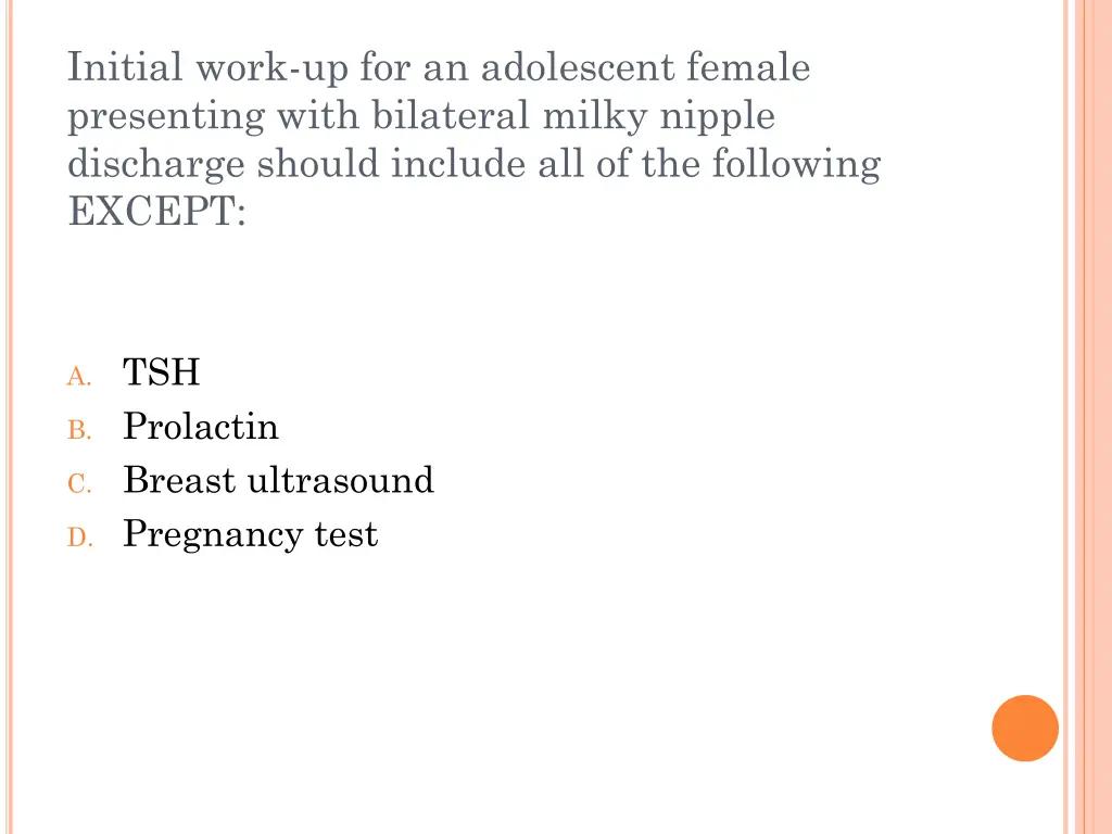 initial work up for an adolescent female