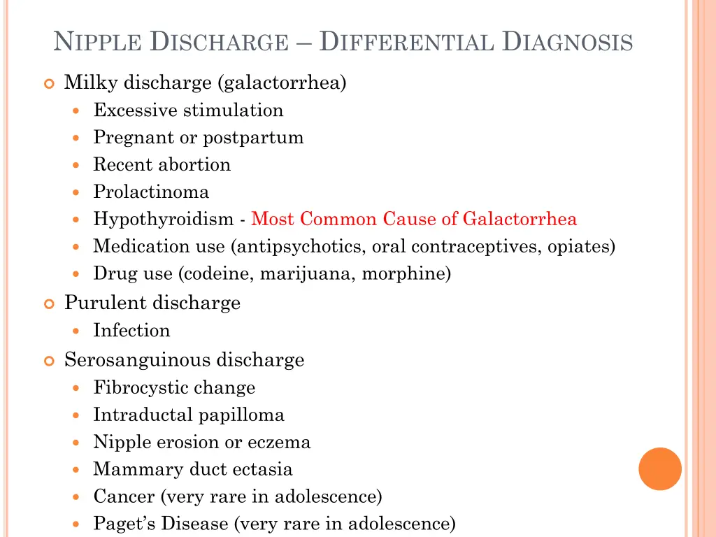 n ipple d ischarge d ifferential d iagnosis