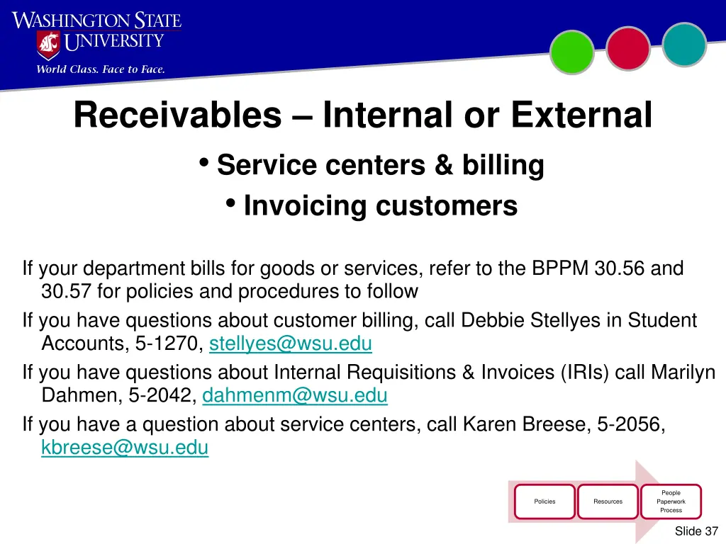 receivables internal or external service centers