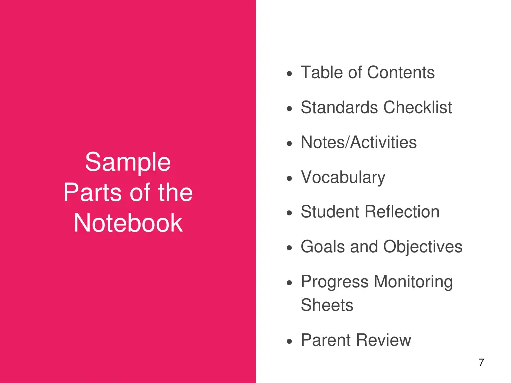 table of contents