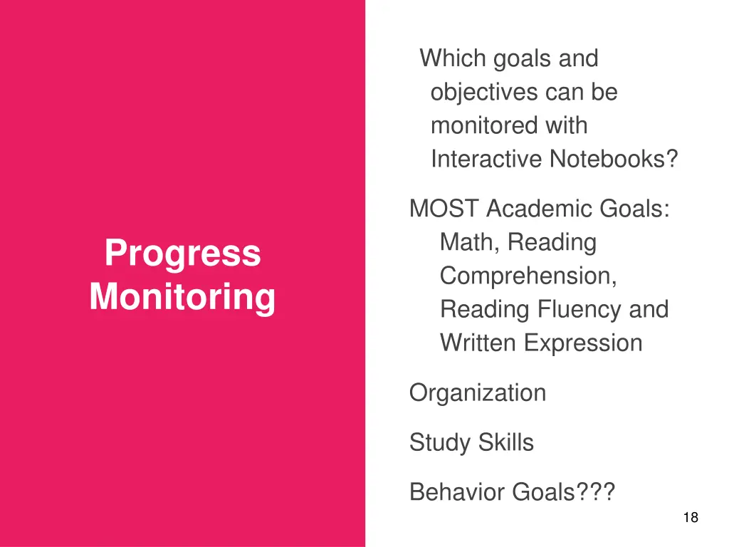 which goals and objectives can be monitored with