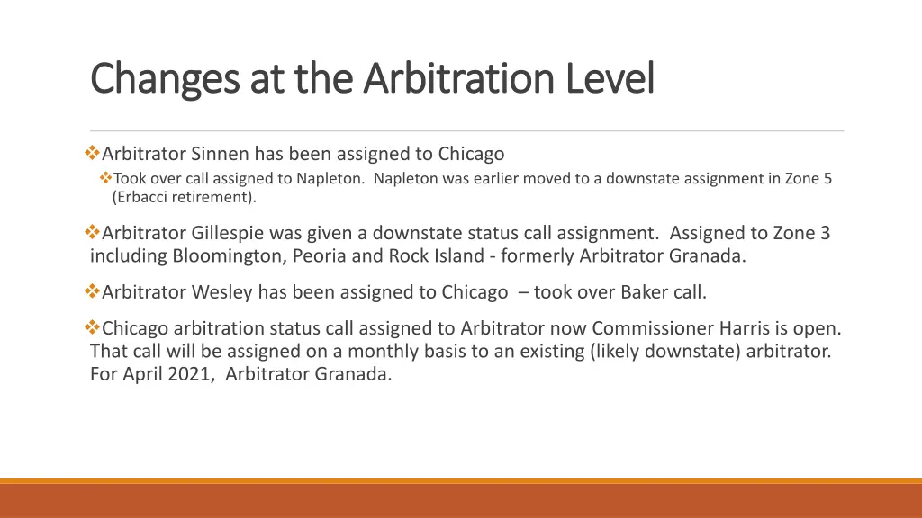 changes at the arbitration level changes 2