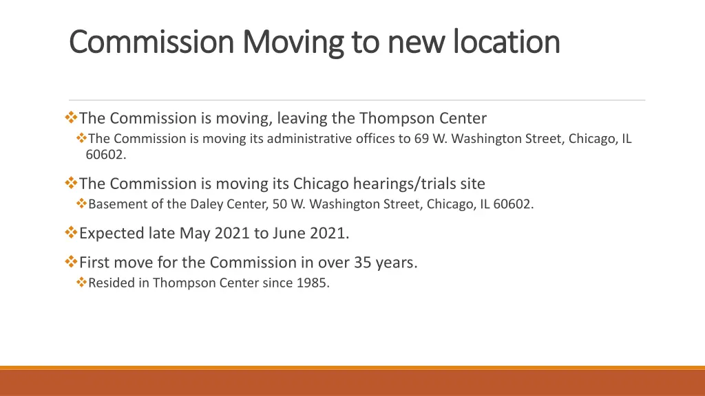 commission moving to new location commission