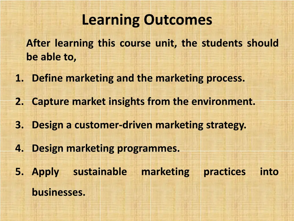 learning outcomes