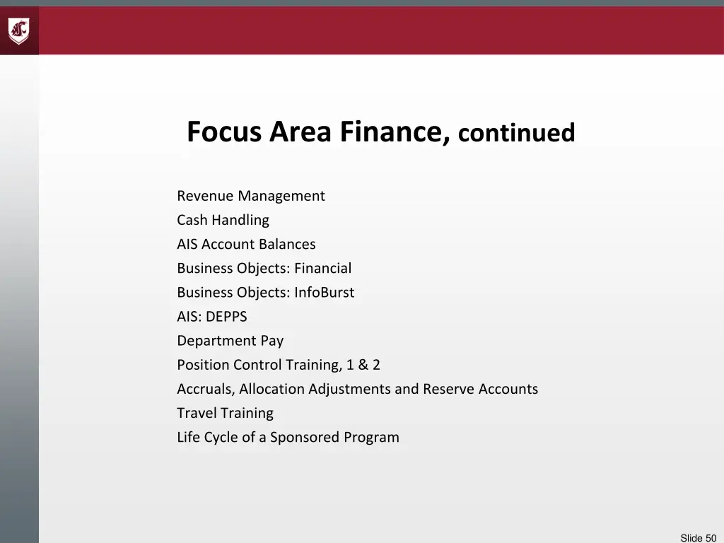 focus area finance continued