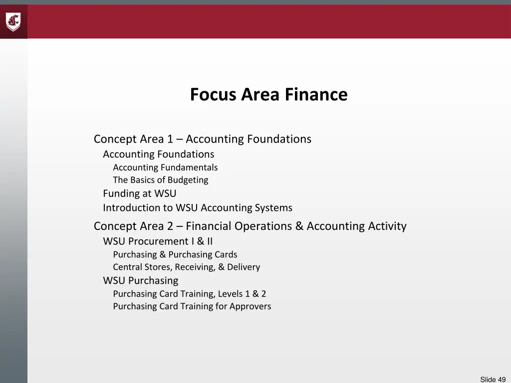 focus area finance
