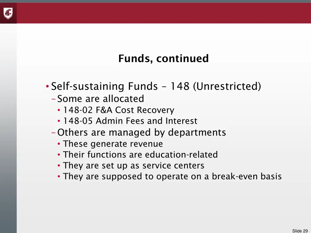 funds continued