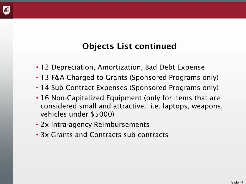 objects list continued