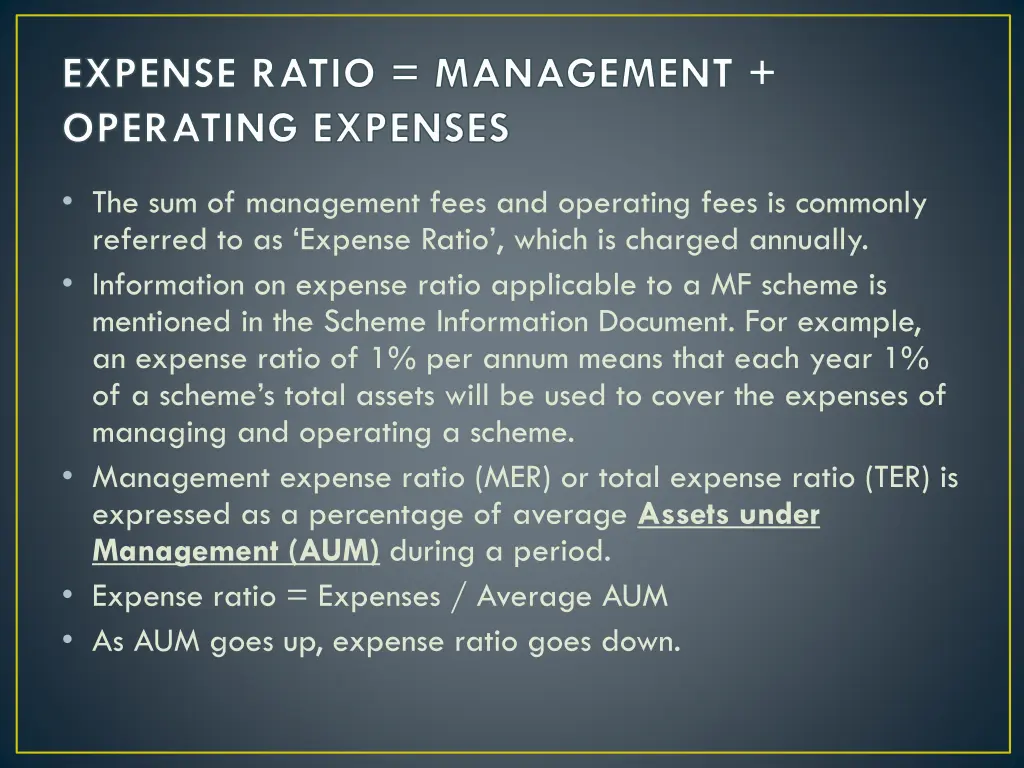 expense ratio management operating expenses