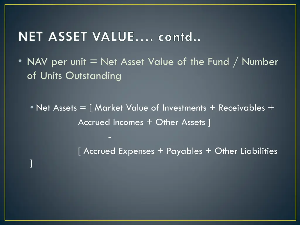 net asset value contd