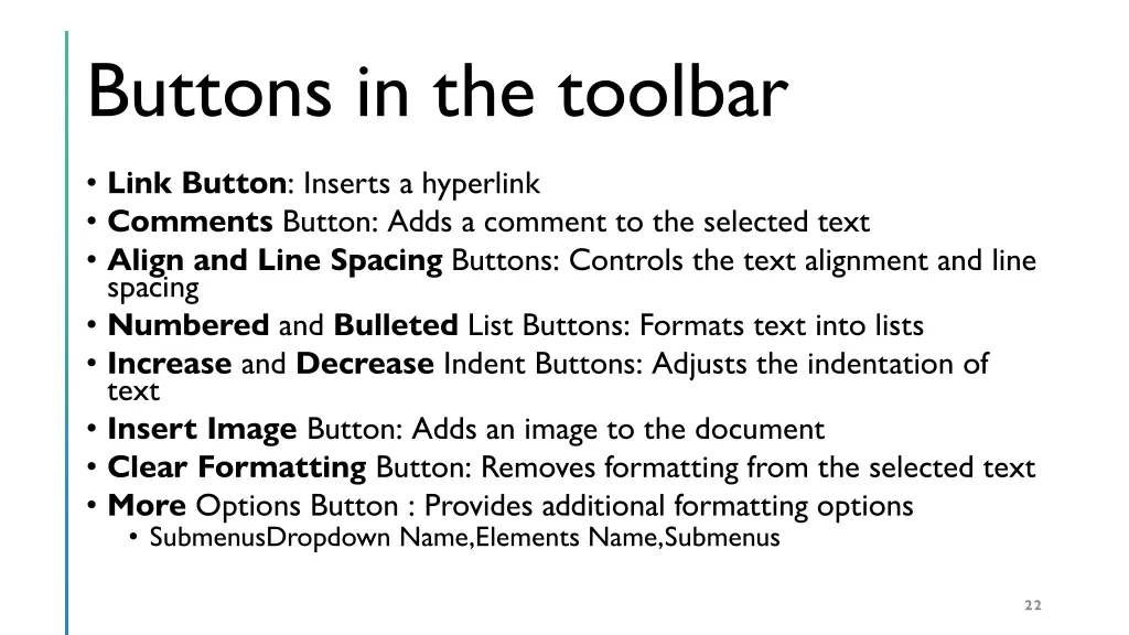 buttons in the toolbar 1