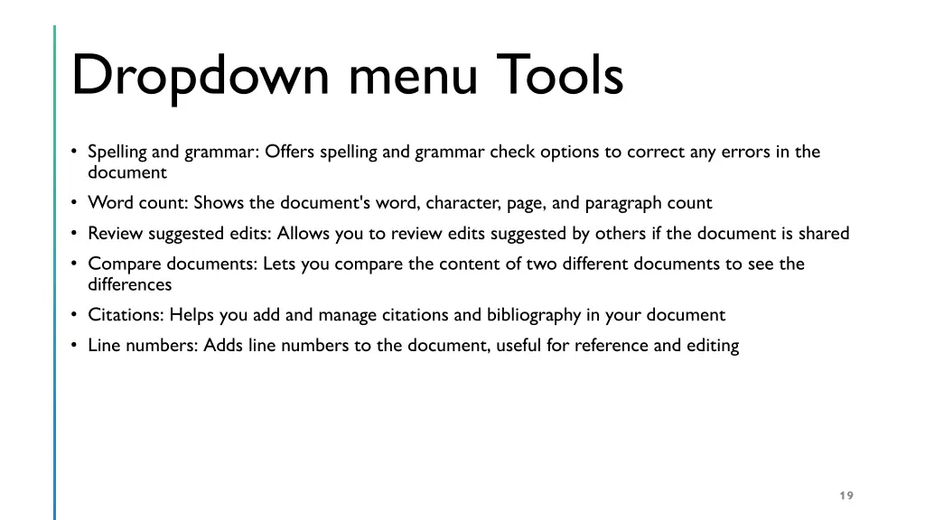 dropdown menu tools