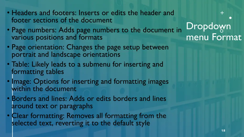 headers and footers inserts or edits the header