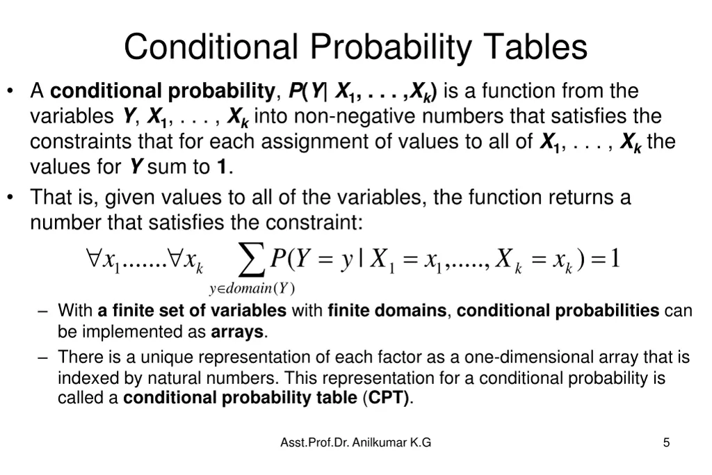 conditional probability tables