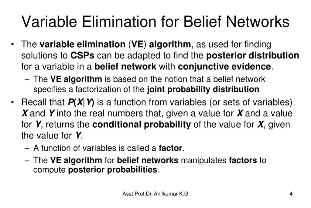 variable elimination for belief networks