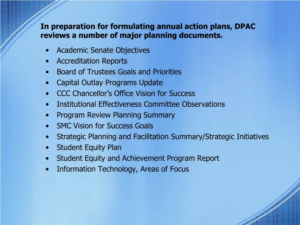 in preparation for formulating annual action