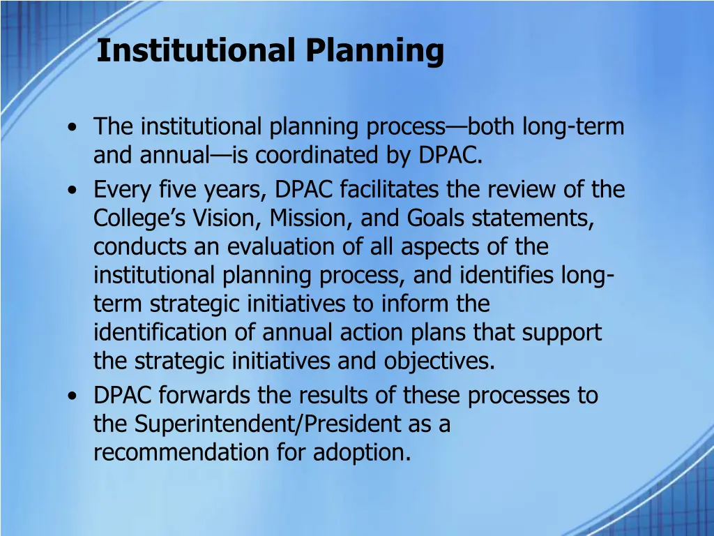 institutional planning