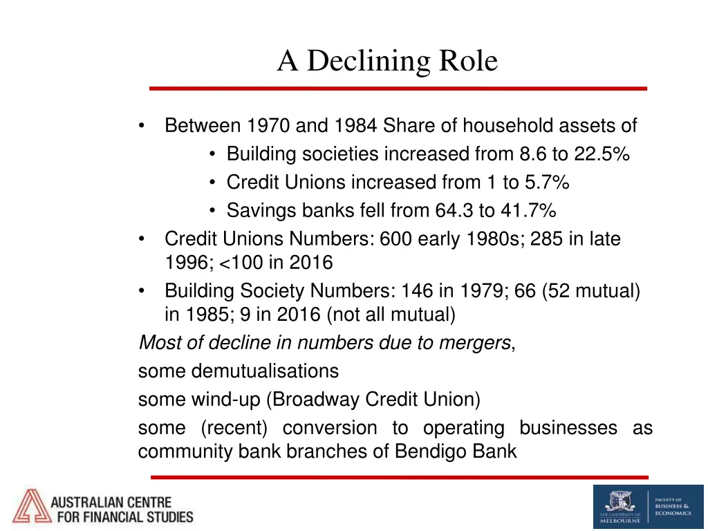 a declining role