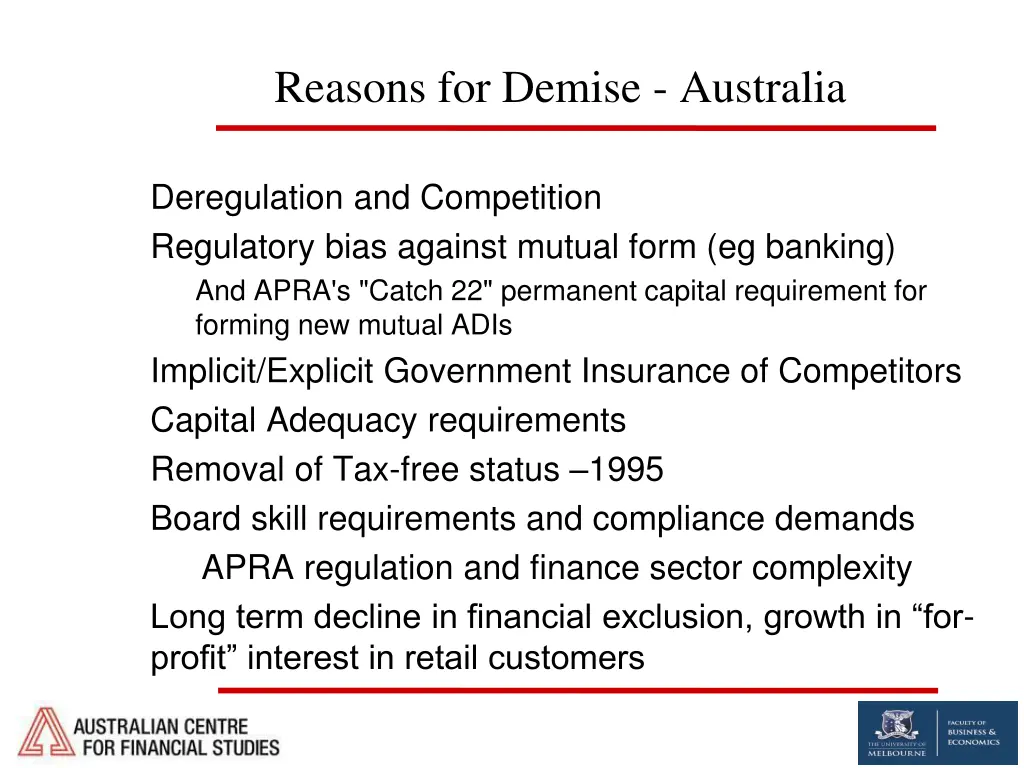reasons for demise australia