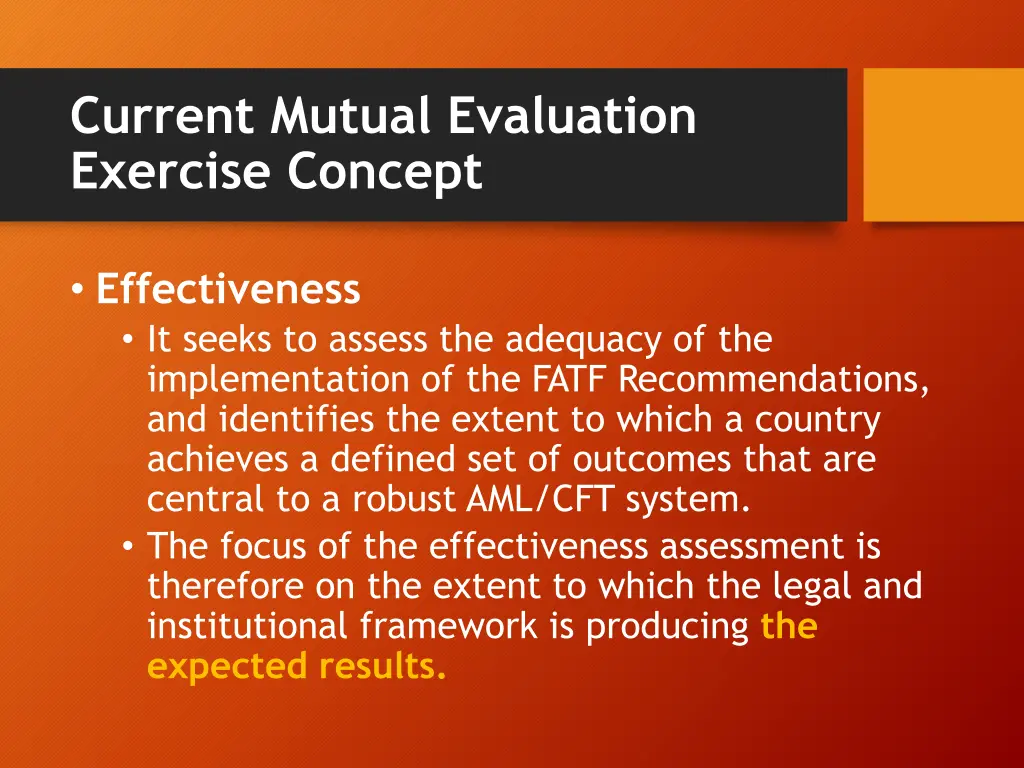 current mutual evaluation exercise concept 2