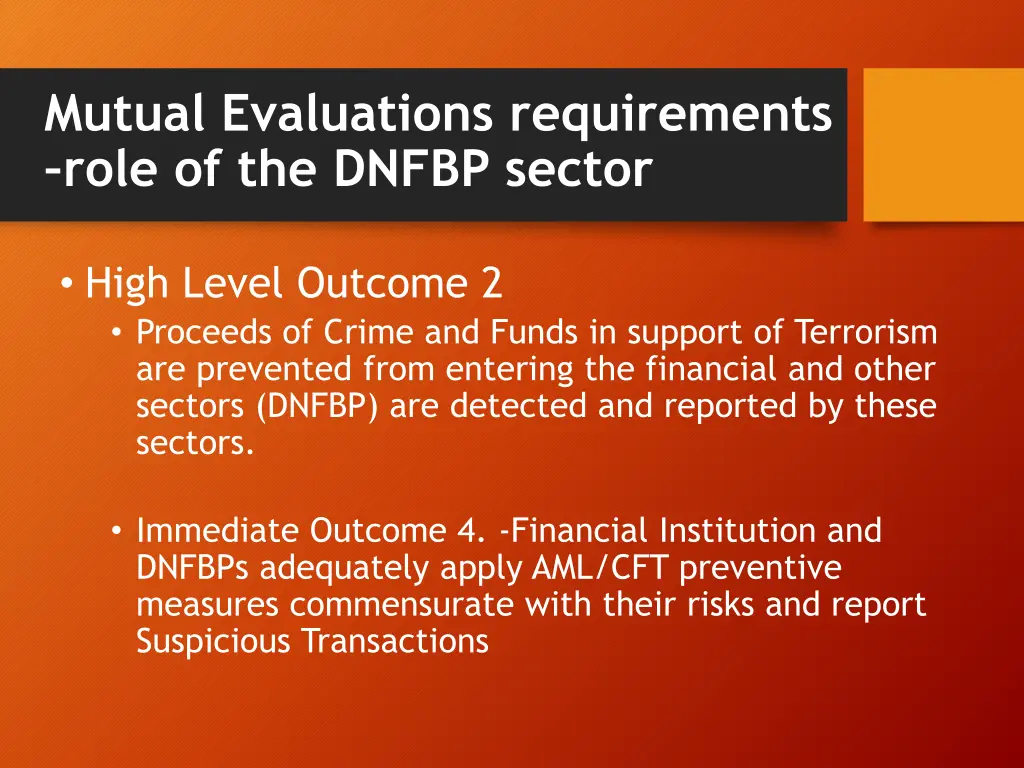 mutual evaluations requirements role of the dnfbp