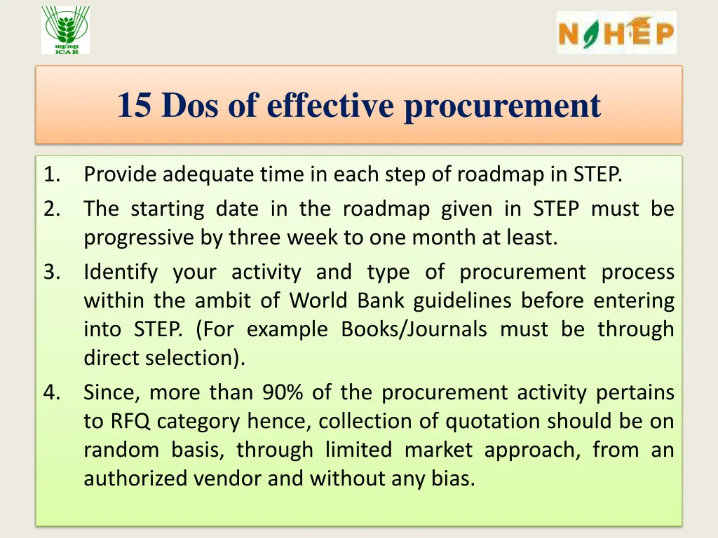 15 dos of effective procurement