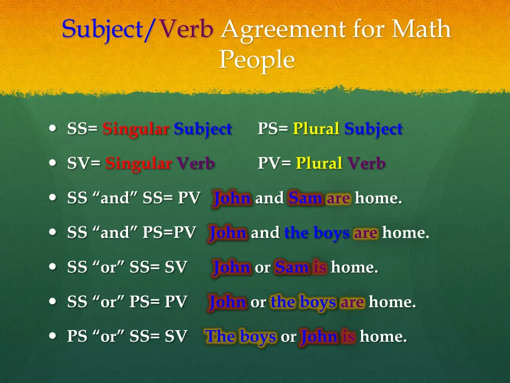 subject verb agreement for math people