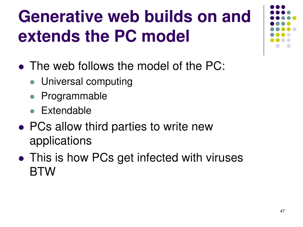 generative web builds on and extends the pc model