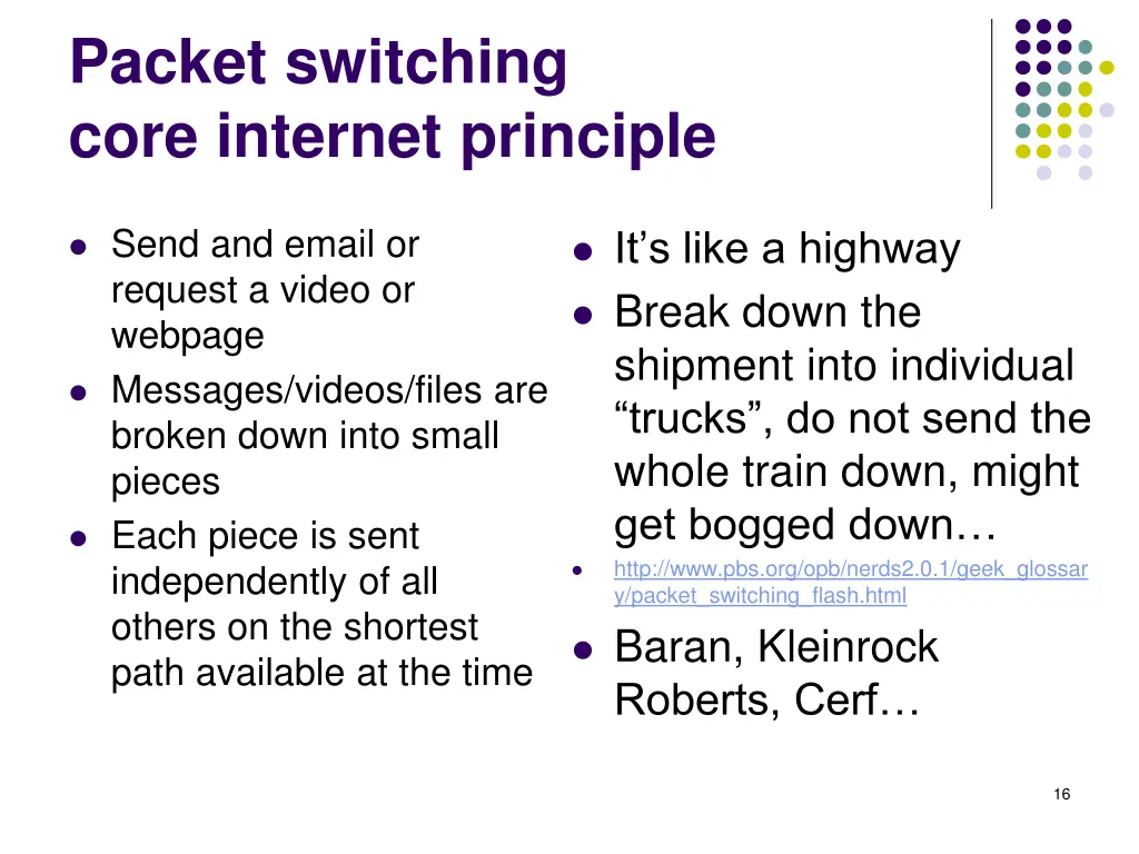 packet switching core internet principle