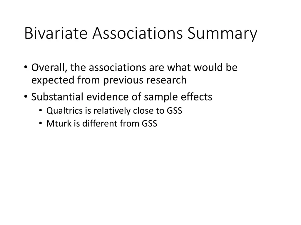 bivariate associations summary