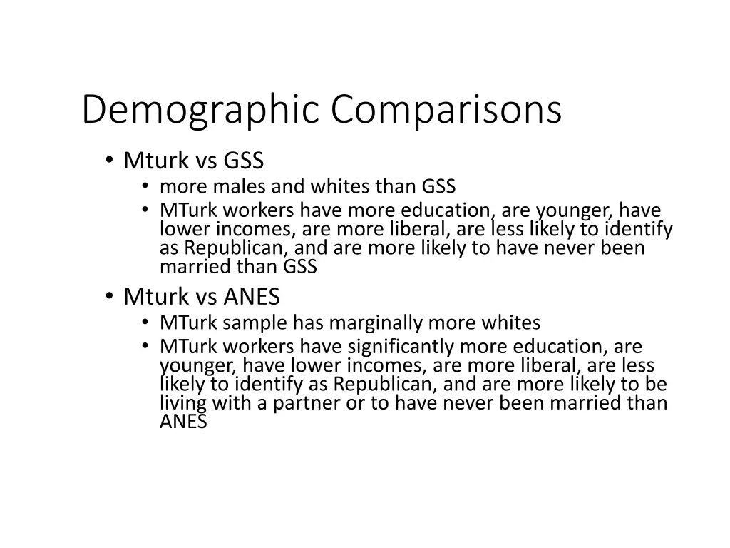 demographic comparisons mturk vs gss more males
