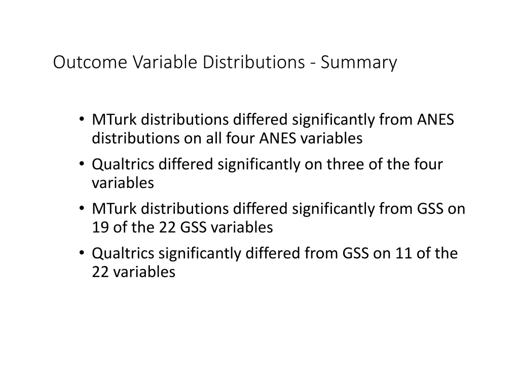 outcome variable distributions summary