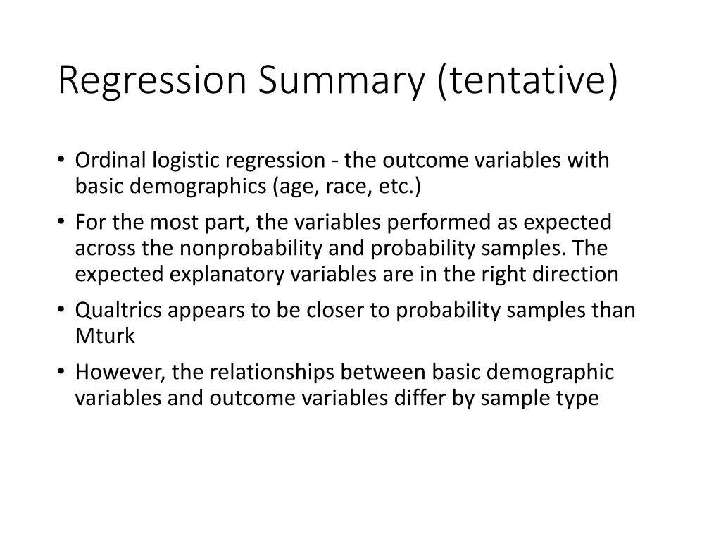 regression summary tentative