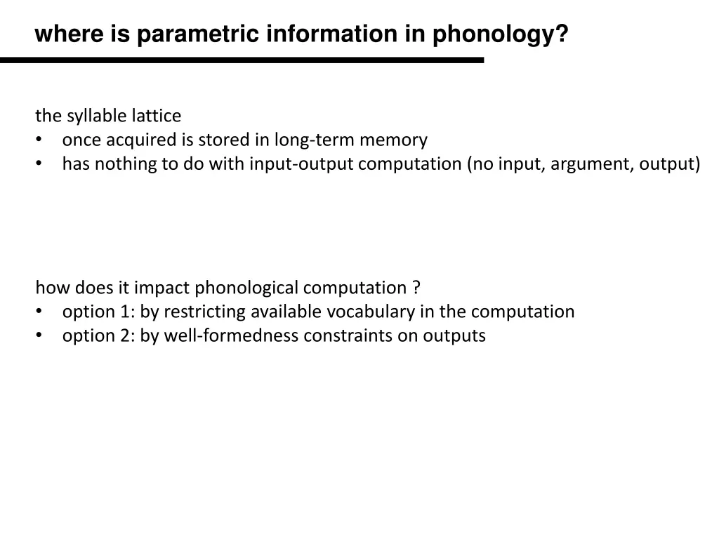 where is parametric information in phonology 2