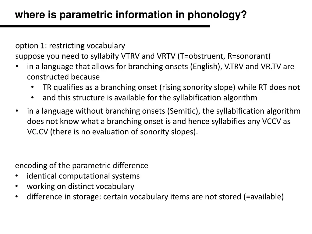 where is parametric information in phonology 3