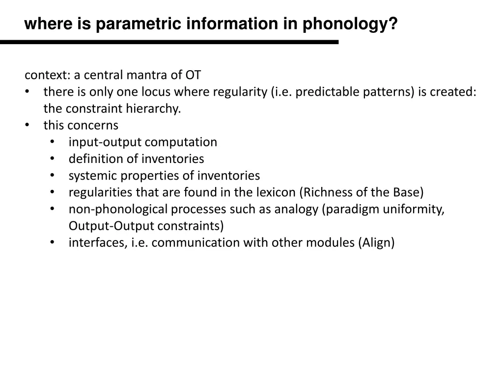 where is parametric information in phonology 5