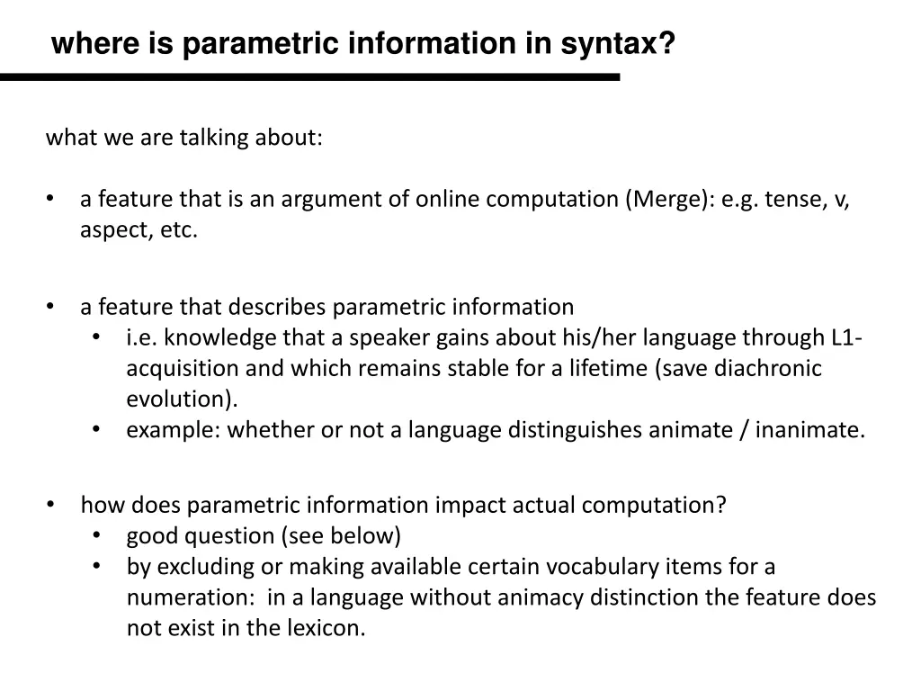 where is parametric information in syntax 1