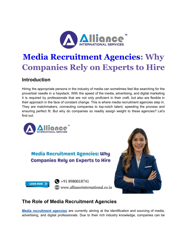media recruitment agencies why companies rely
