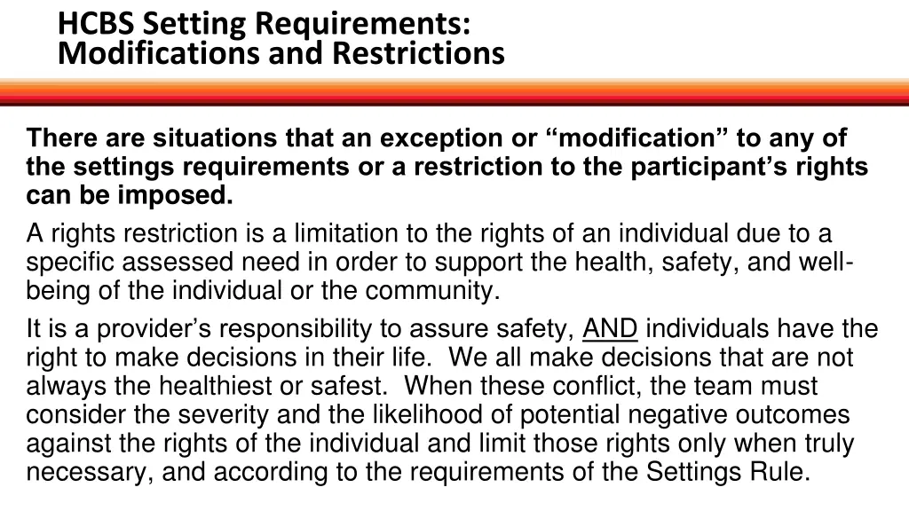 hcbs setting requirements modifications