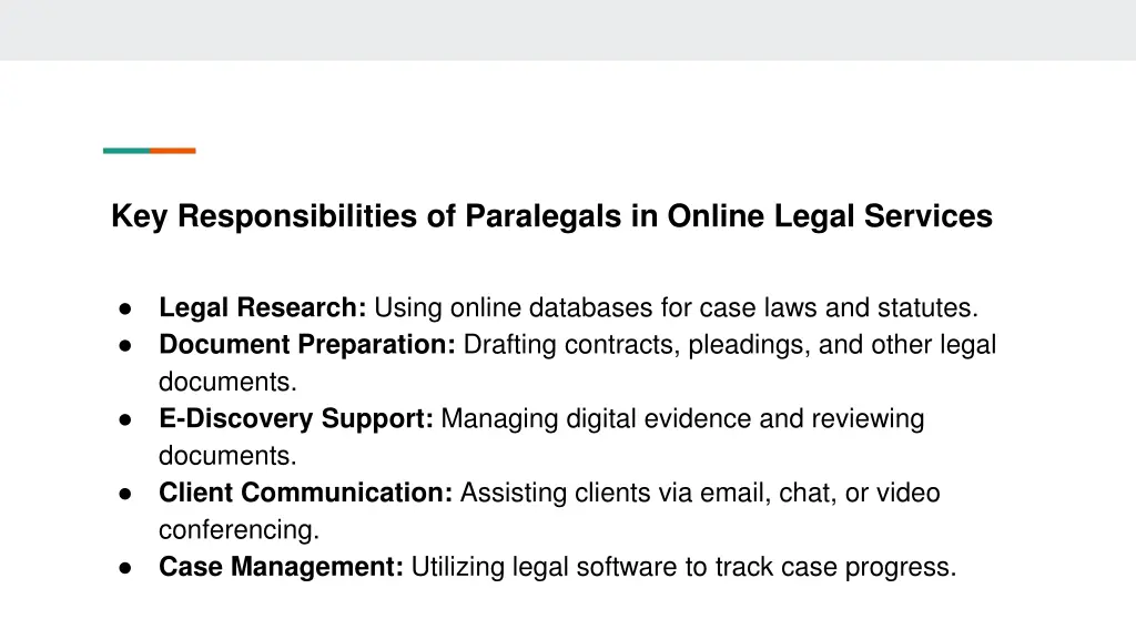 key responsibilities of paralegals in online