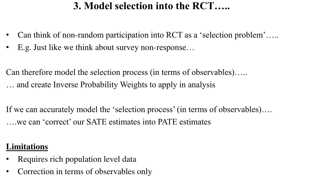 3 model selection into the rct