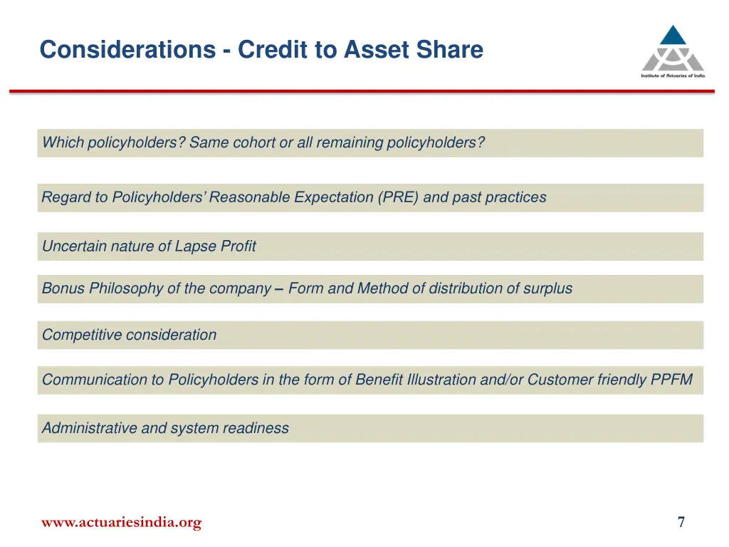 considerations credit to asset share